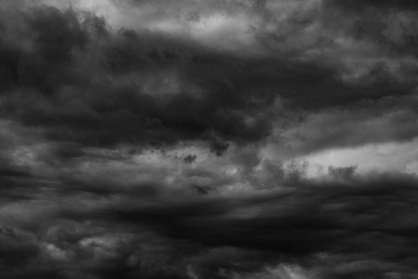 Fekete-fehér viharfelhők az eső előtt, drámai ég - Fotó, kép