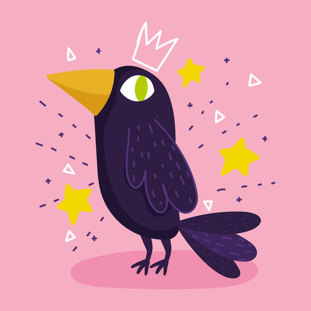raven bird animal stars drawing cartoon - Vector, Image