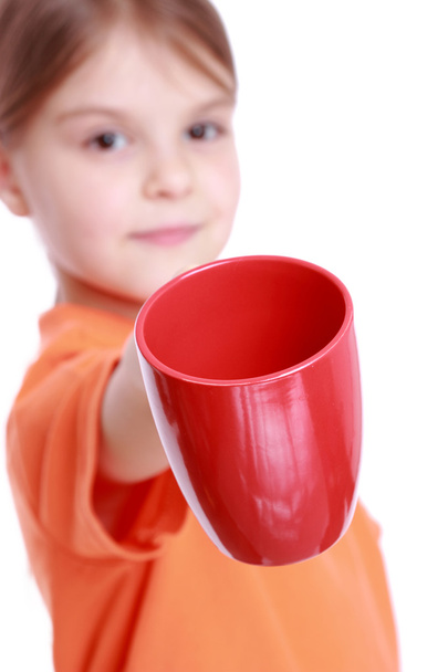 Girl with red tea cup - Foto, imagen