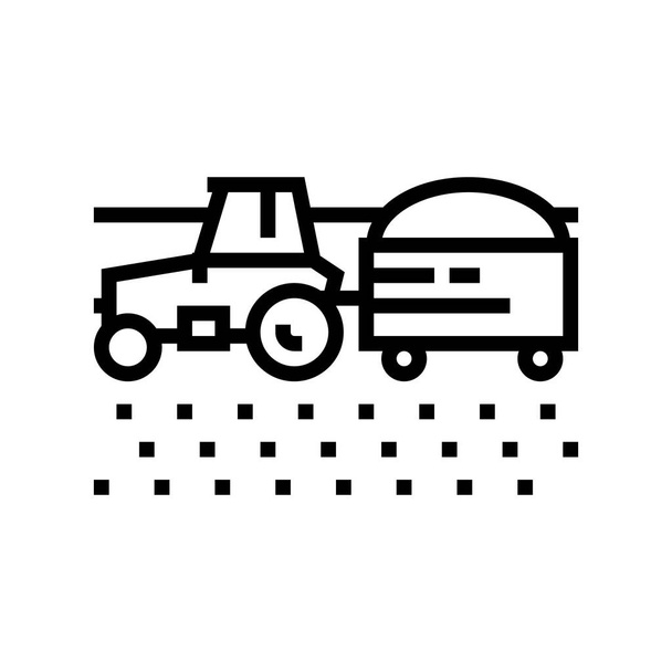 Traktor mit Ernte auf Feldliniensymbol-Vektor. Traktor mit Ernte auf Feldzeichen. Isolierte Kontur Symbol schwarze Abbildung - Vektor, Bild