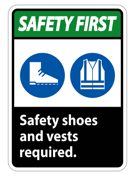 Safety Shoes And Vest Required With PPE Symbols on white background  - Vector, Image