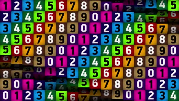Un mur de cubes rotatifs multicolores avec des nombres. - Séquence, vidéo