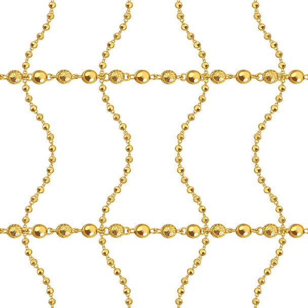 Nahtloses Muster goldener Ketten auf weißem Hintergrund. Wiederholtes Design für Dekor, Stoff, Drucke, Textilien. - Foto, Bild