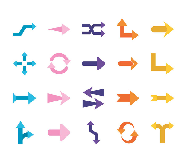 Arrows flat style icons bundle vector design - Vector, Imagen
