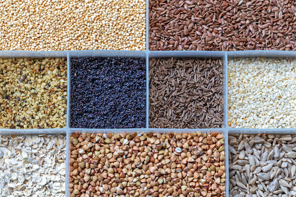 Seeds and Grains Healthy Food Selection Variety - Foto, afbeelding