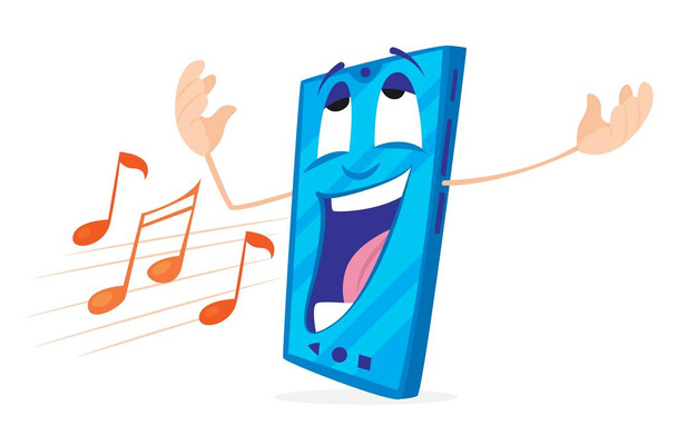 Positive cartoon smartphone with face and hands - Vector, Image