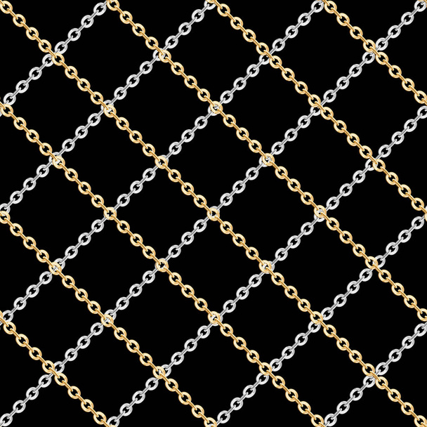 Naadloos patroon van kleine gouden en zilveren kettingen op zwarte achtergrond. Herhaal ontwerp klaar voor decor, stof, prints, textiel. - Foto, afbeelding