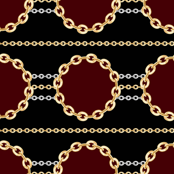 Modèle sans couture de chaînes dorées et argentées sur fond noir. Répétez la conception prête pour le tissu, les impressions, le textile. - Photo, image