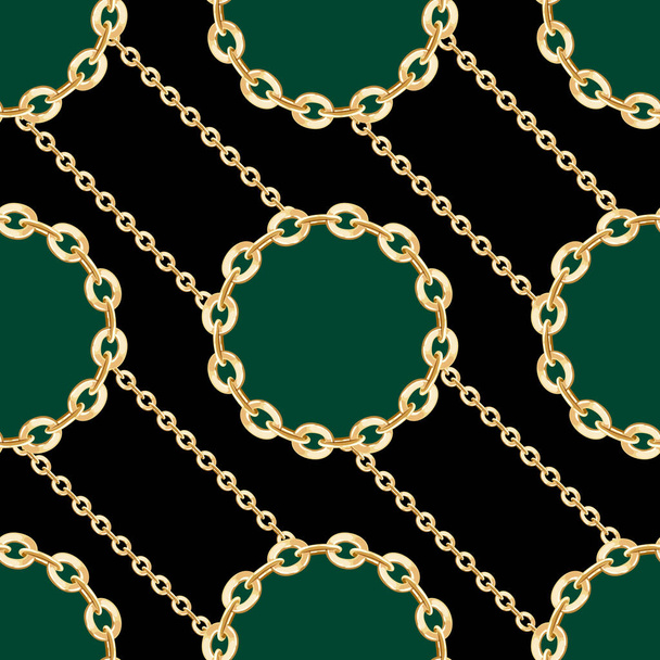 Seamless pattern of golden chains on black background. Repeat design ready for fabric, prints, textile. - Photo, Image