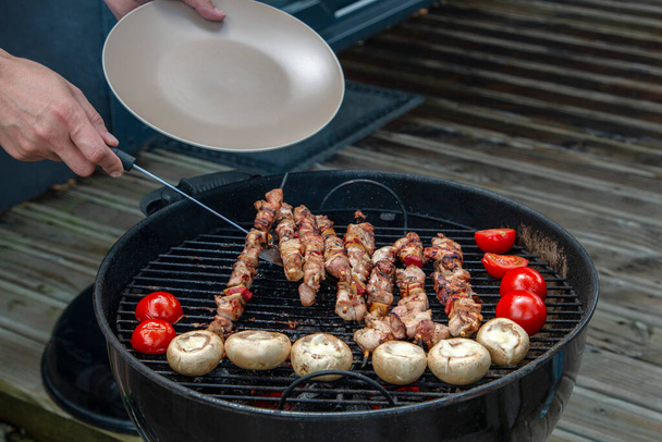 Válogatott hús csirke és különböző zöldségek barbecue grill főtt - Fotó, kép
