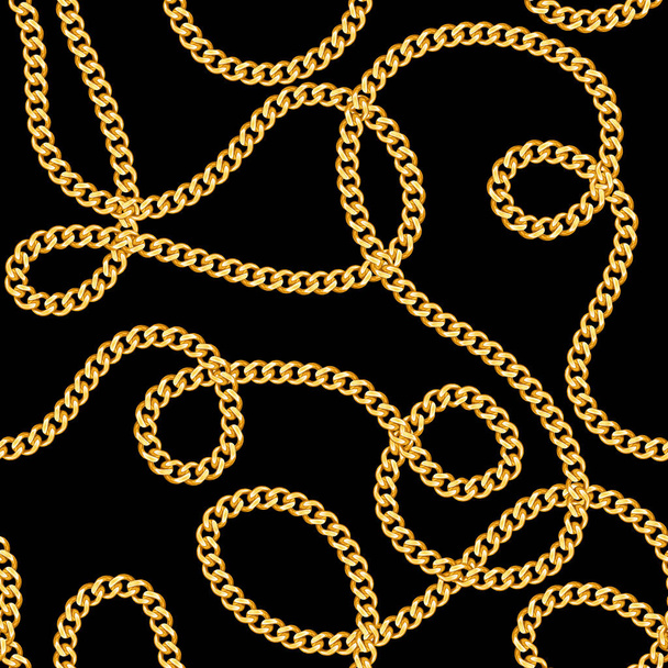 Luxury Elegant Pattern of Golden Chains on Black Background. Ready for Textile Prints. - Fotó, kép
