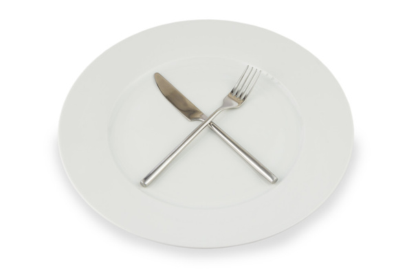 placa com faca e garfo em branco
 - Foto, Imagem