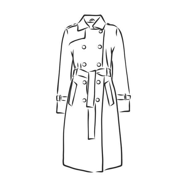 Raincoat. Monochrome sketch, hand drawing. Black outline on white background. Vector illustration - Vector, Image
