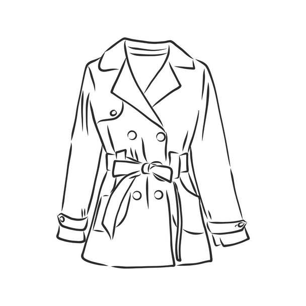 Raincoat. Monochrome sketch, hand drawing. Black outline on white background. Vector illustration - Vector, Image