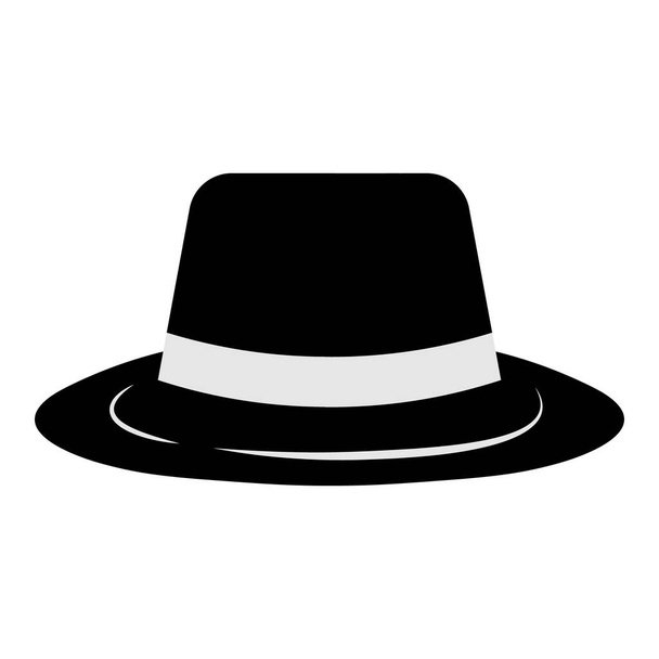 Gangster hat icon on white background. Borsalino or fedora in flat style. Mafia and detective concept. Vector illustration of black hat with white ribbon. Vector elements for logo. - Vektor, kép