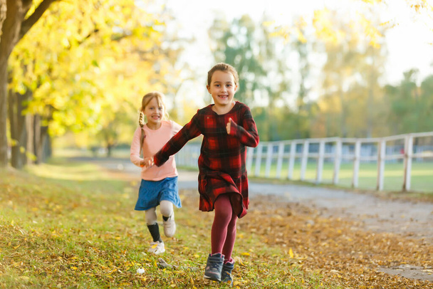 Két kislány az őszi parkban. - Fotó, kép