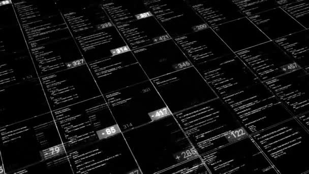 Weiße Linux-Terminal-Befehle auf schwarzem Hintergrund, nahtlose Schleife. Animation. Softwarelinien auf Computerbildschirm, monochrom. - Filmmaterial, Video