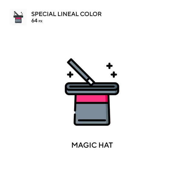 Cappello magico Speciale icona a colori lineari. Modello di disegno simbolo illustrazione per elemento web mobile UI. - Vettoriali, immagini