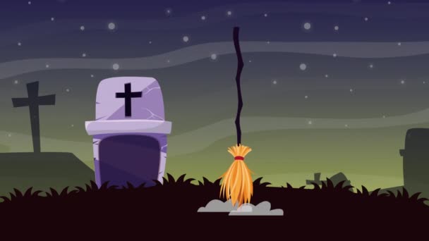 墓地の墓と幸せなハロウィンのアニメーション - 映像、動画