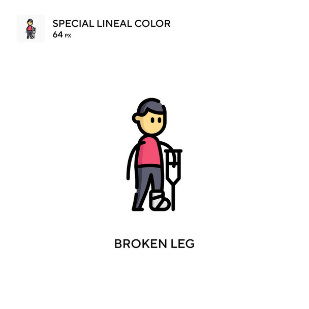 Зламана нога Спеціальна лінійна кольорова піктограма. Шаблон дизайну символів ілюстрації для елемента інтерфейсу мобільного
. - Вектор, зображення