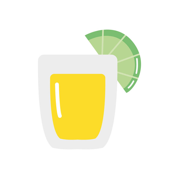 tequila shot met citroen icoon, platte stijl - Vector, afbeelding