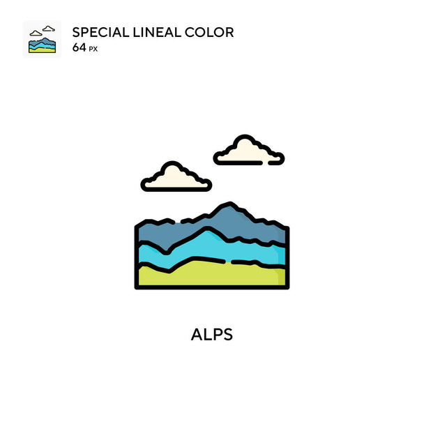 Alpes Icono especial de color lineal. Plantilla de diseño de símbolo de ilustración para elemento de interfaz de usuario móvil web. - Vector, imagen