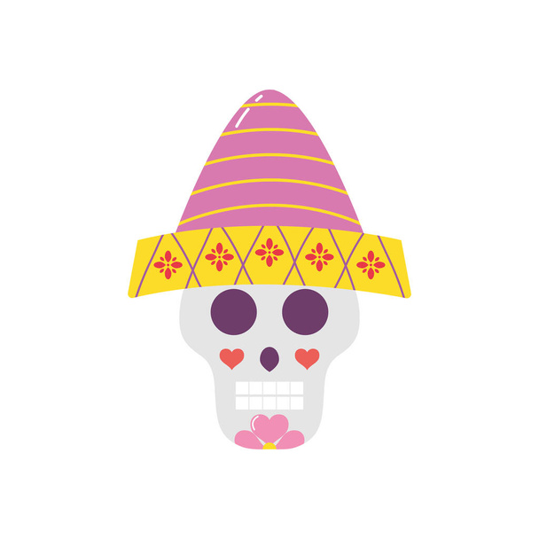 Cartoon Mexikói cukor koponya kalap, lapos stílus - Vektor, kép