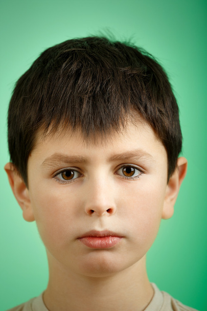 Studio portrait de jeune garçon sur fond vert
 - Photo, image