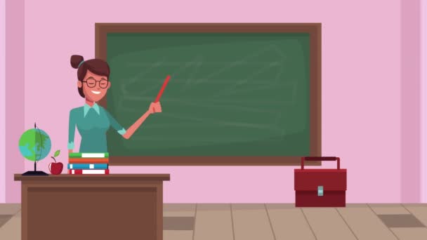terug naar school animatie met vrouwelijke leraar in de klas - Video