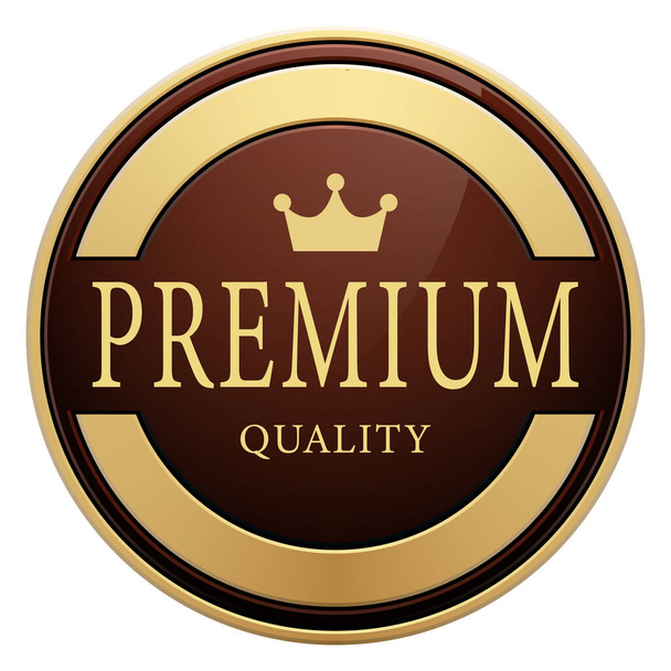 Emblema de qualidade premium coroa marrom ouro brilhante logotipo redondo metálico - Vetor, Imagem