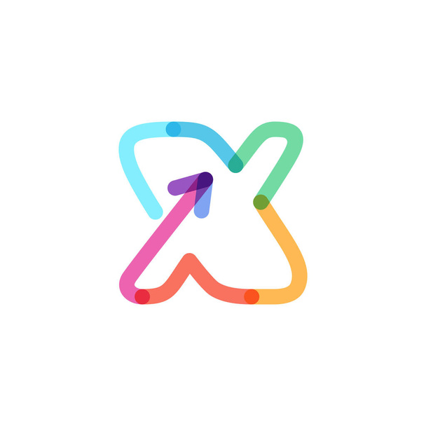 Logotipo de línea de letra X hecho de una flecha arco iris. Esta fuente es perfecta para una empresa multimedia que hace publicidad, infographics art, colorful identity, etc.. - Vector, Imagen