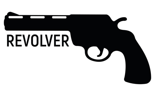 Revolver silhouette pistol icon, self defense weapon, concept simple black vector illustration, isolated on white. Shooting powerful firearms handgun, gunshot instrument. - Vector, Image