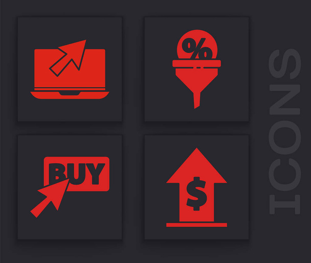Set Financial growth and coin, Laptop and cursor, Lead management and Buy button icon. Vector. - Vettoriali, immagini