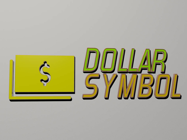 3D illustration of DOLLAR SYMBOL graphics and text made by metallic dice letters for the related meanings of the concept and presentations, 3D illustration - Photo, Image