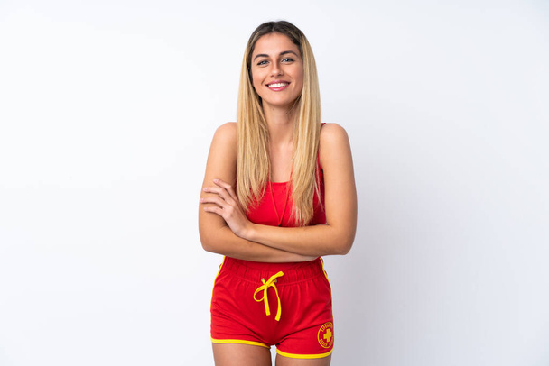 Lifeguard woman over isolated white background laughing - Foto, immagini