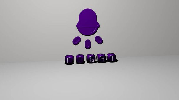 icône 3D lumière sur le mur et le texte des alphabets cubes sur le sol, illustration 3D - Photo, image