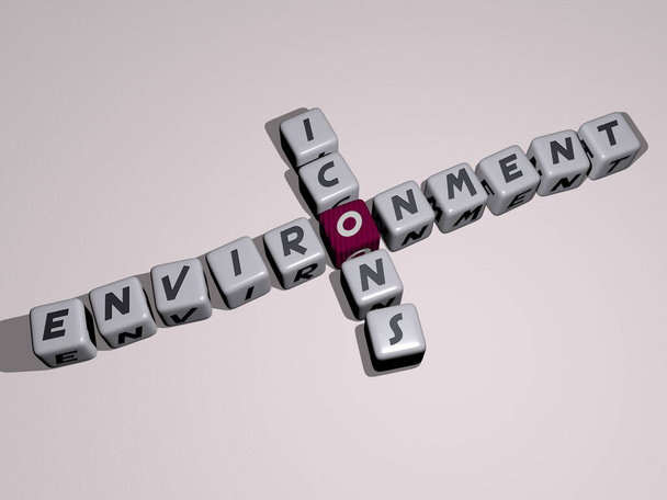 ΠΕΡΙΒΑΛΛΟΝ ICONS σταυρόλεξο με κυβικά γράμματα ζάρια, 3D εικονογράφηση - Φωτογραφία, εικόνα