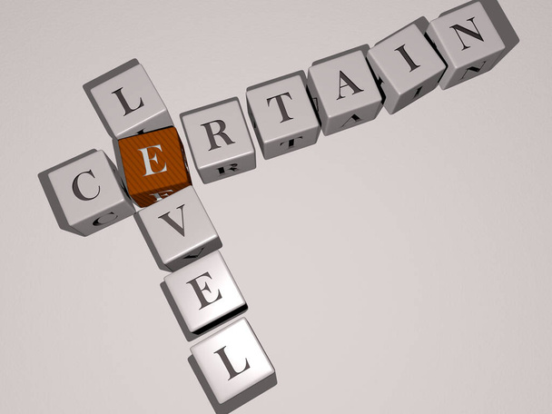 CERTAIN LEVEL crossword by cubic dice letters, 3D illustration - Photo, Image