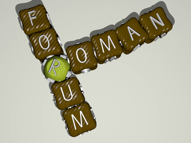 ROMAN FORUM σταυρόλεξο από πολύχρωμα κυβικά γράμματα, 3D εικονογράφηση - Φωτογραφία, εικόνα