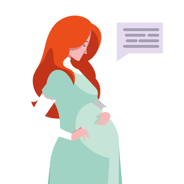 piros haj terhes nő rajzfilm kommunikációs buborék vektor design - Vektor, kép