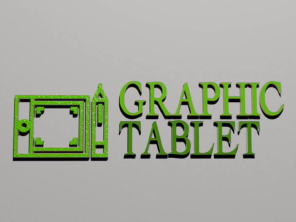 GRAPHIQUE icône TABLET et texte sur le mur, illustration 3D - Photo, image