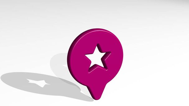StYLE One PIN STAR 3D ikon döküm gölgesi, 3D illüstrasyon - Fotoğraf, Görsel