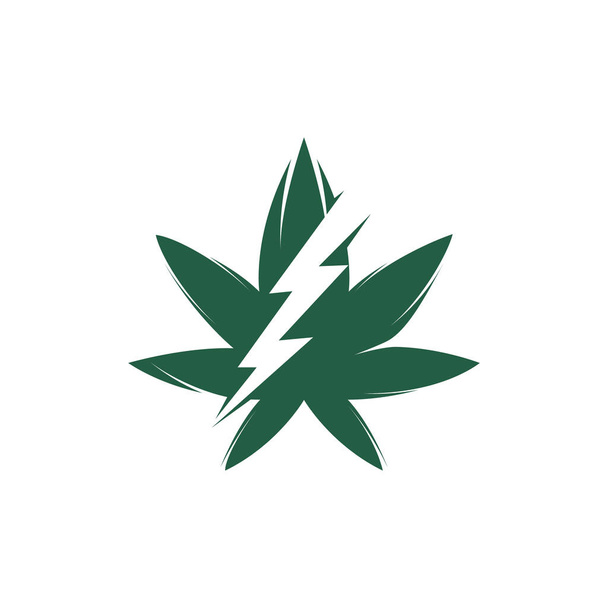 マリファナ雷ベクトルのロゴデザイン。照明ボルトと大麻やマリファナの葉のロゴアイコン. - ベクター画像