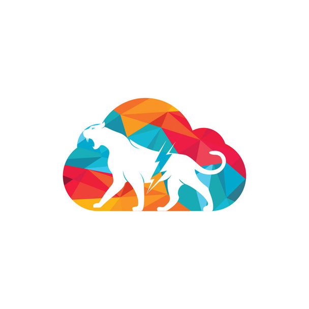 雲の形ベクトルのロゴデザインとチーター雷。Cheetah電気エネルギーロゴベクトルデザイン. - ベクター画像