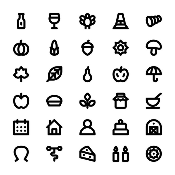 Black outline icons for thanksgiving. - Vector, Image
