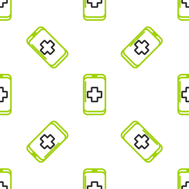 Line Emergency mobile phone call to hospital icon isolated seamless pattern on white background. Colorful outline concept. Vector Illustration. - Wektor, obraz