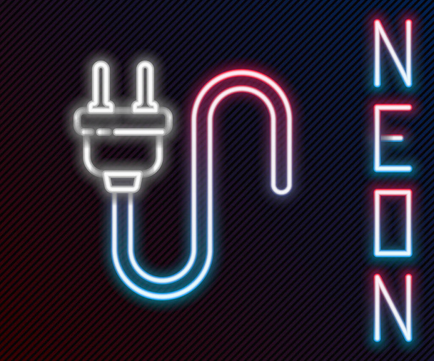 Glowing neon line Electric plug icon isolated on black background. Concept of connection and disconnection of the electricity. Colorful outline concept. Vector Illustration. - Vector, Image