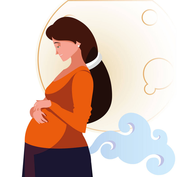 terhes nő rajzfilm hold és felhő vektor tervezés - Vektor, kép