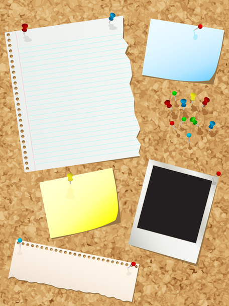 Cork noticeboard with papers - Vector, Image