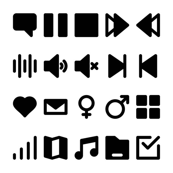 Black glyph icons for user interface. - Vector, imagen